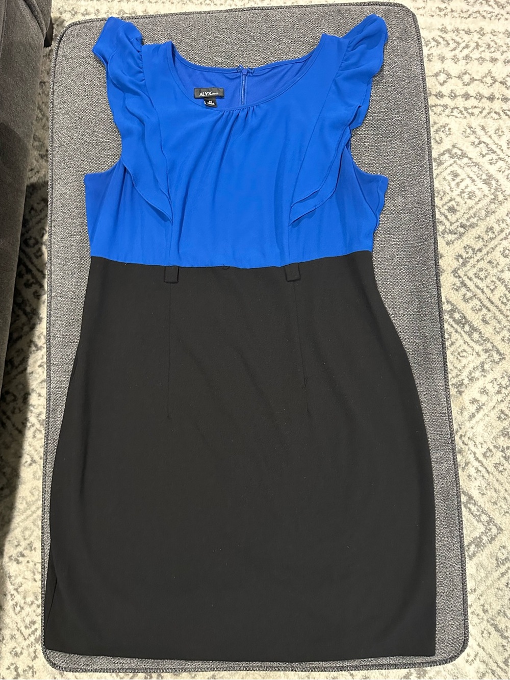 Alyx Royal Blue and Black Ruffle-Sleeve Midi Dress